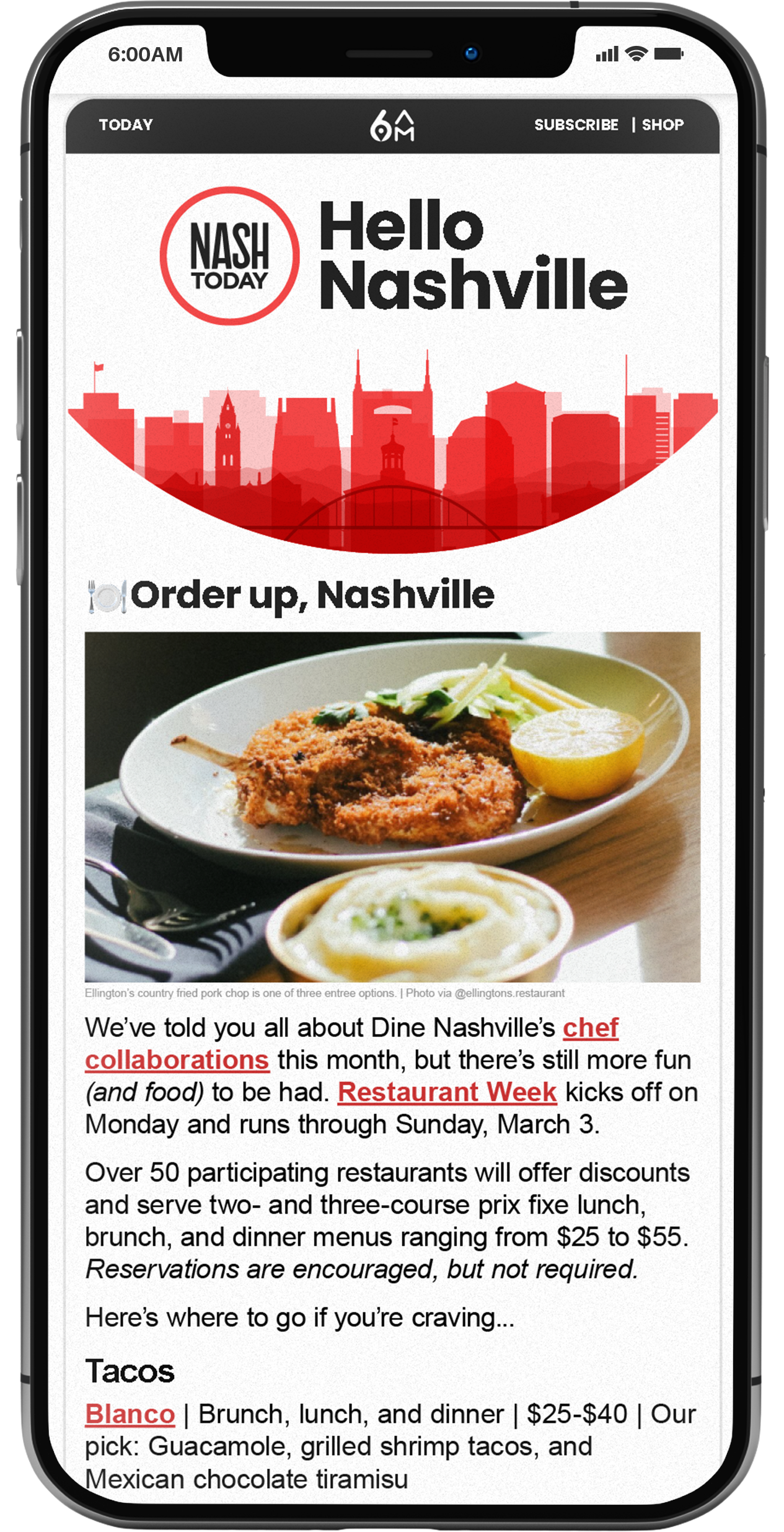 Phone showing content for Nashville