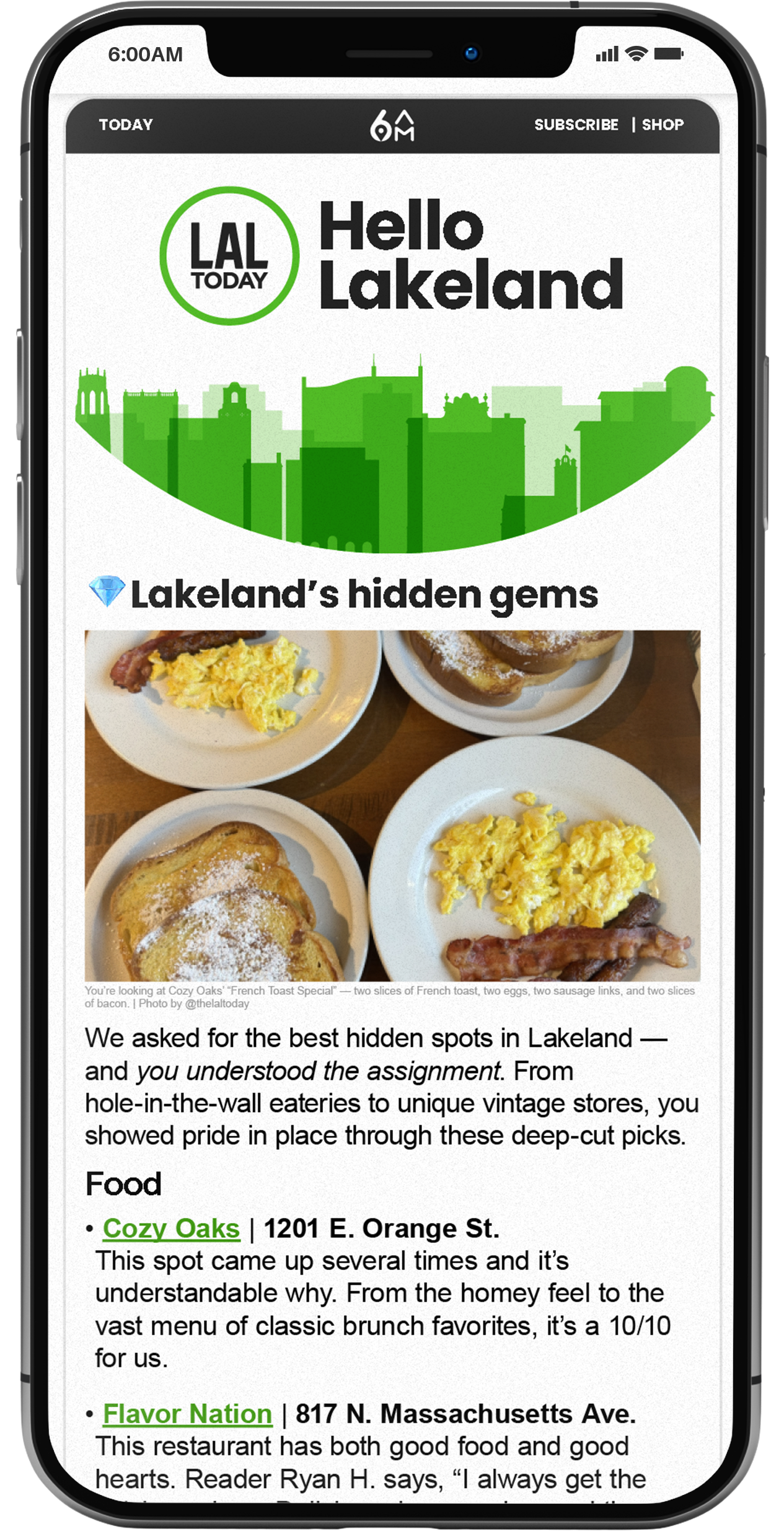 Phone showing content for Lakeland