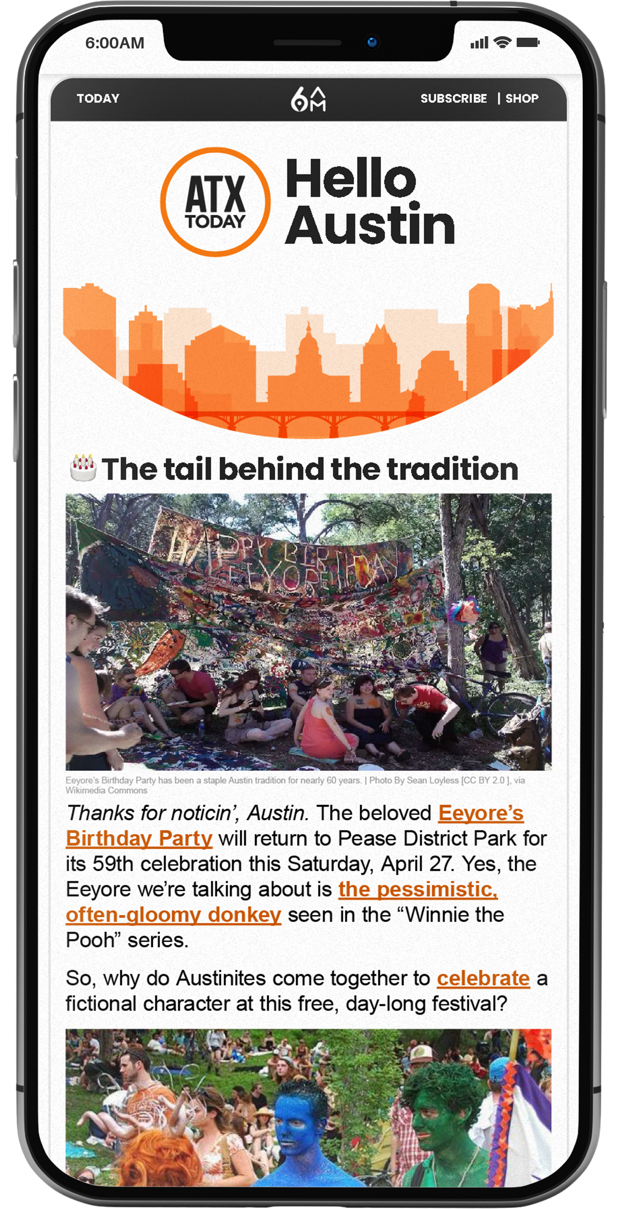 Phone showing content for Austin