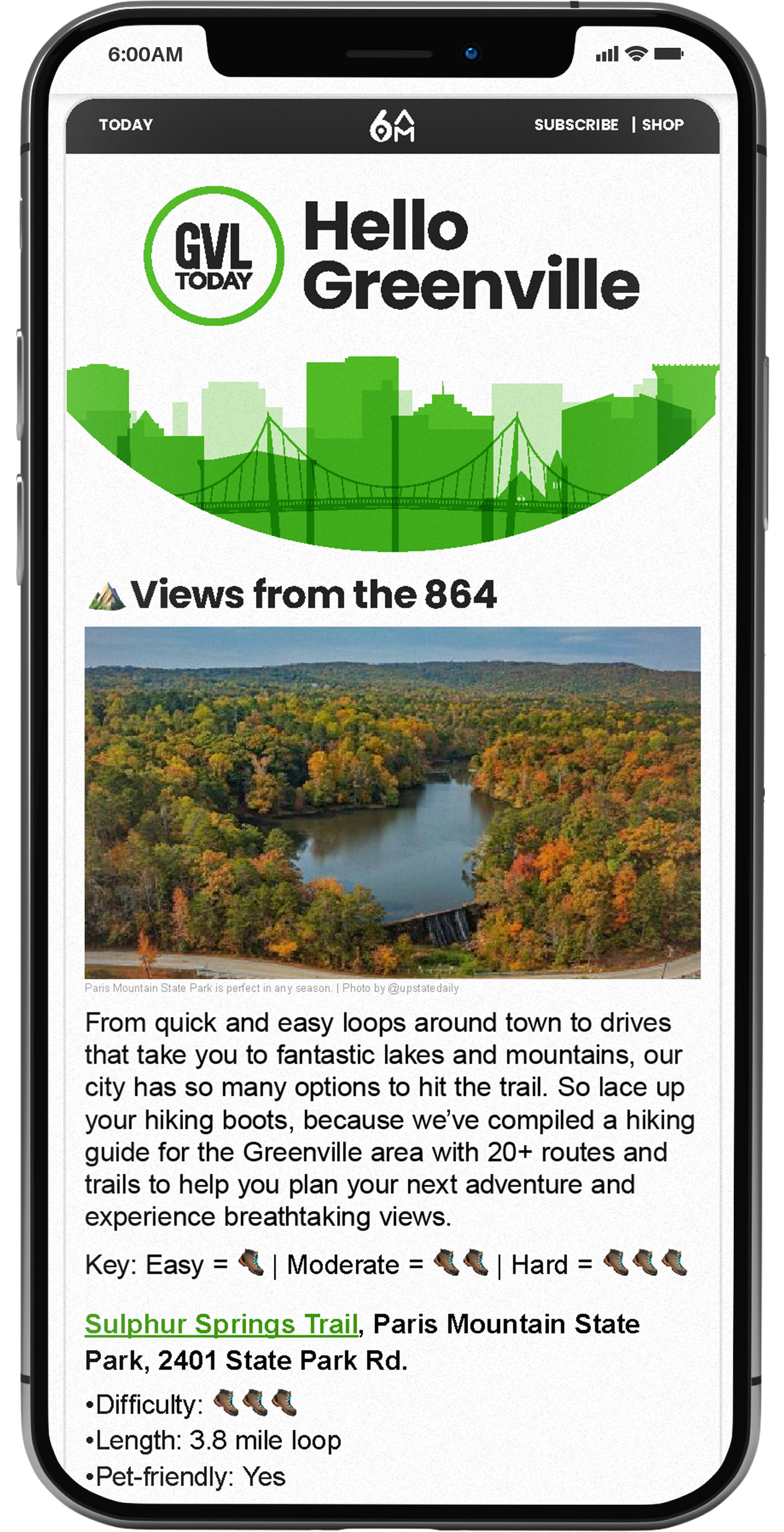 Phone showing content for Greenville