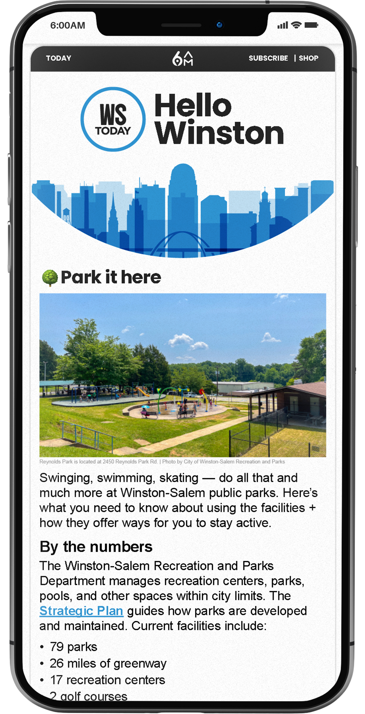 Phone showing content for Winston-Salem