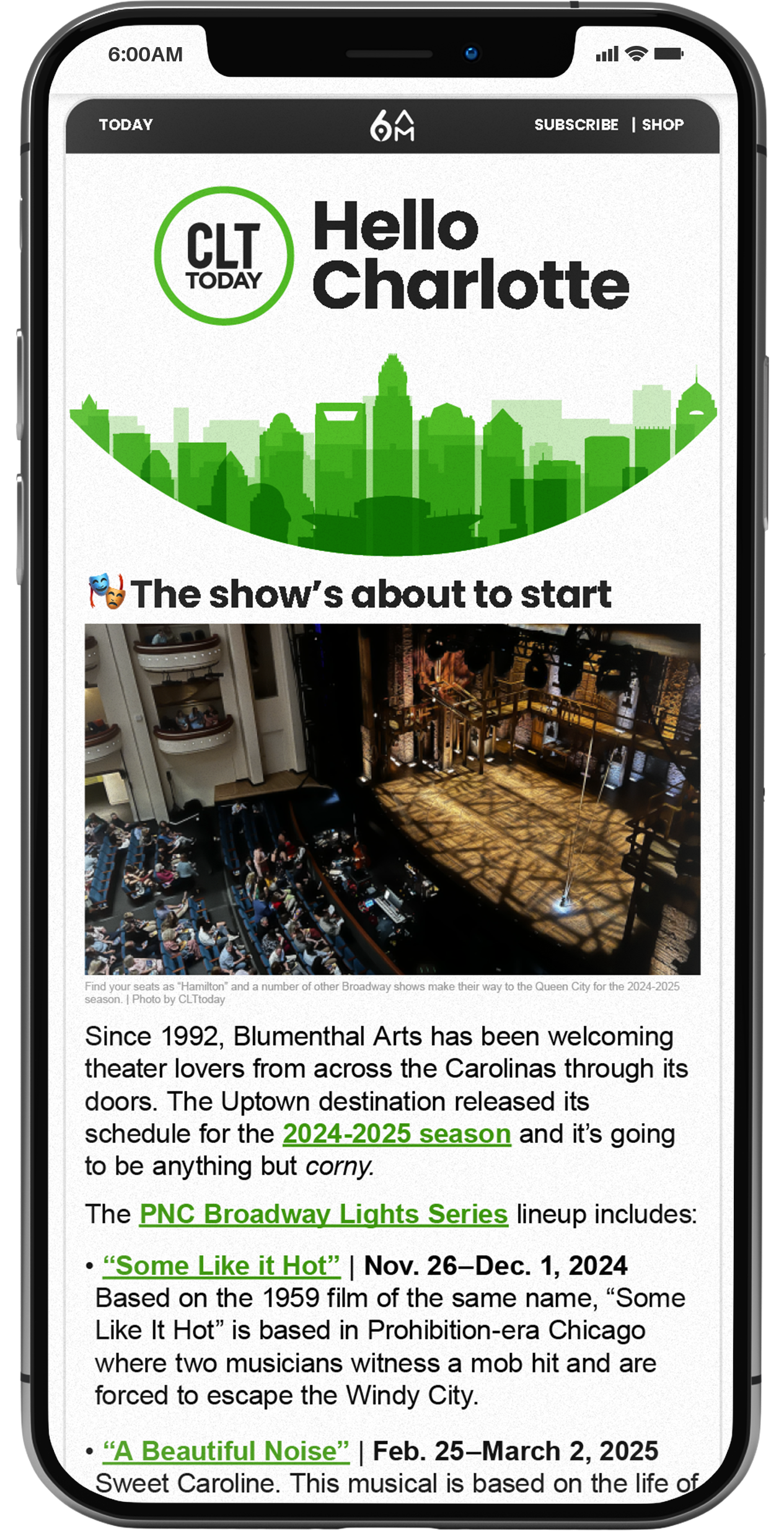 Phone showing content for Charlotte