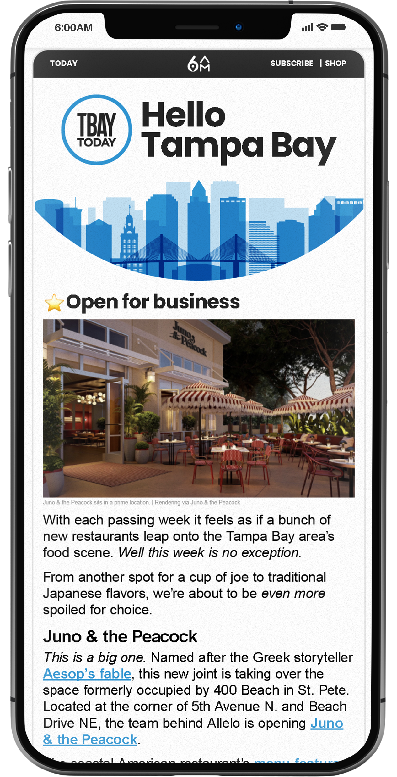 Phone showing content for Tampa