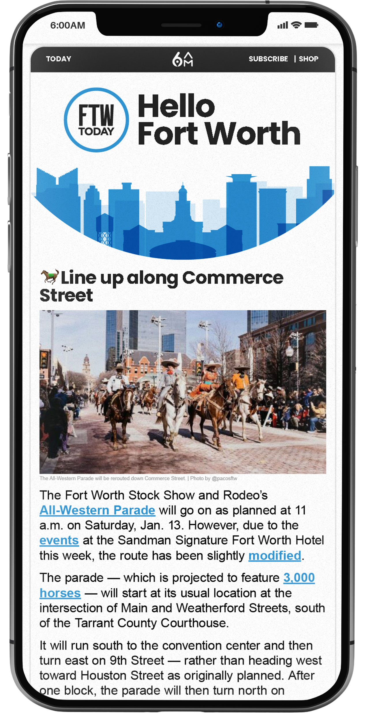 Phone showing content for Fort Worth