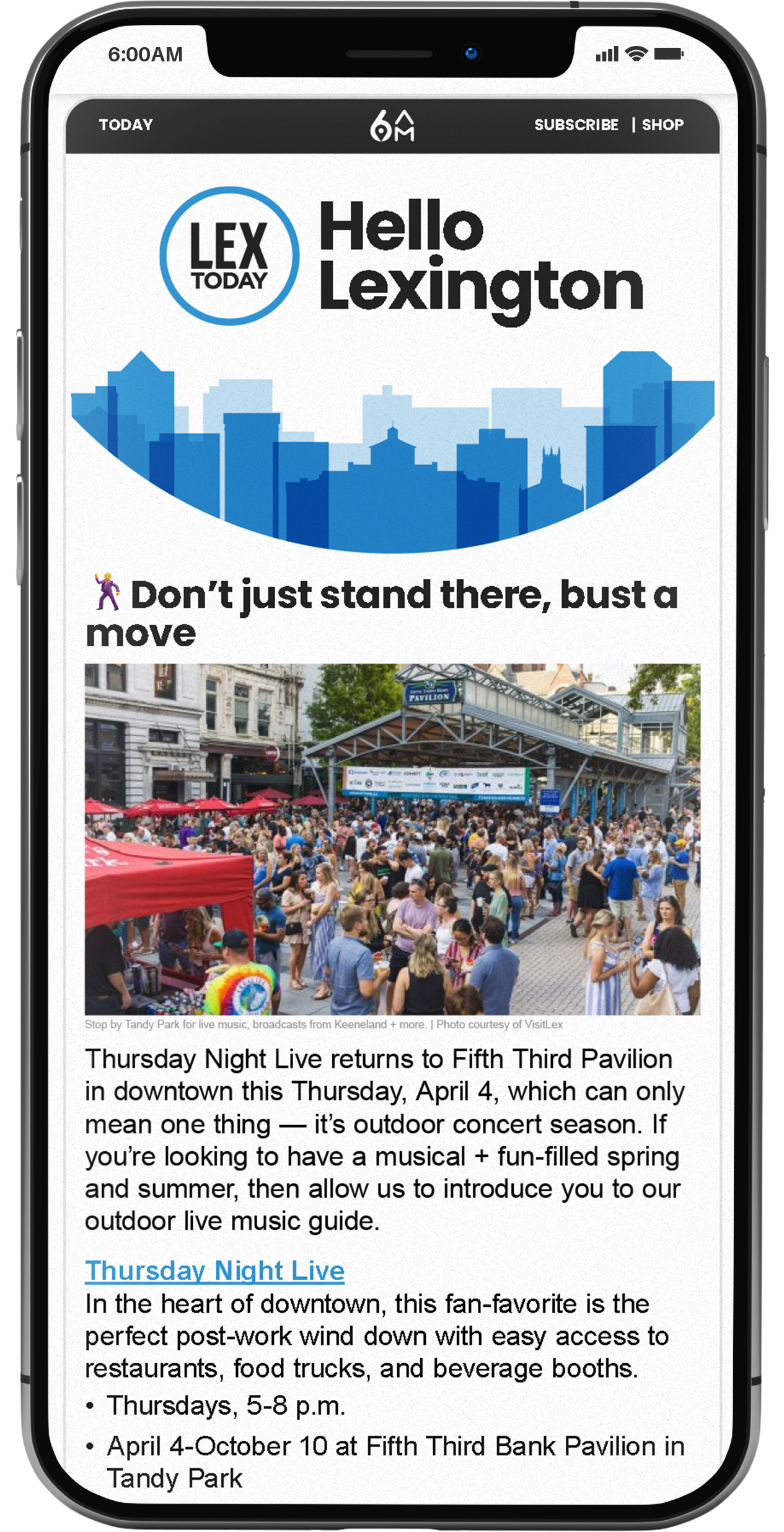 Phone showing content for Lexington