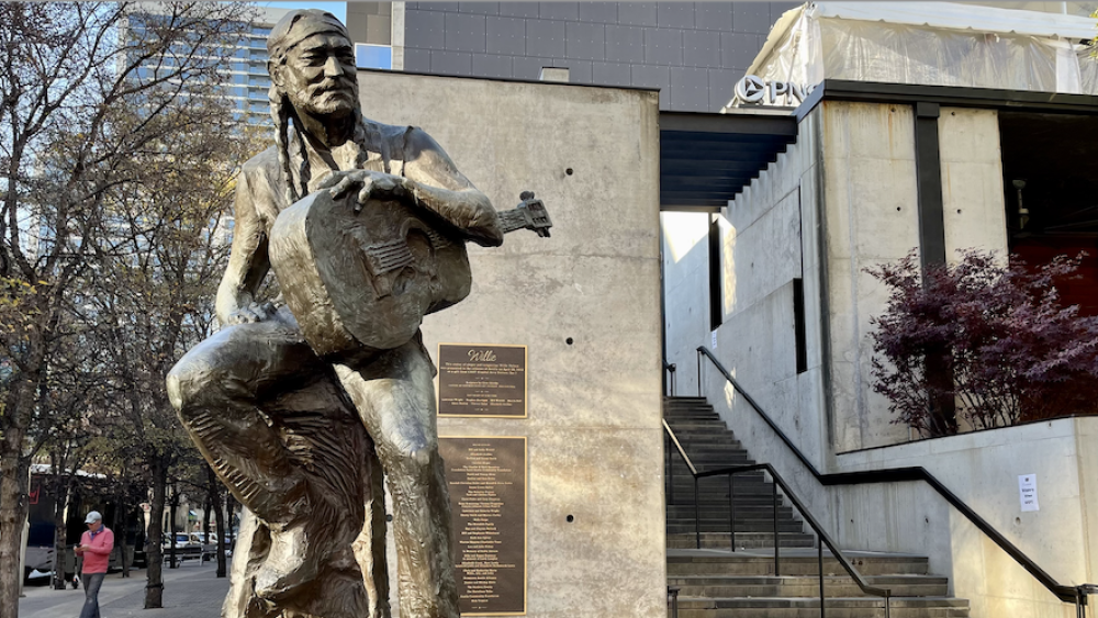 The Willie Nelson statue in downtown Austin.