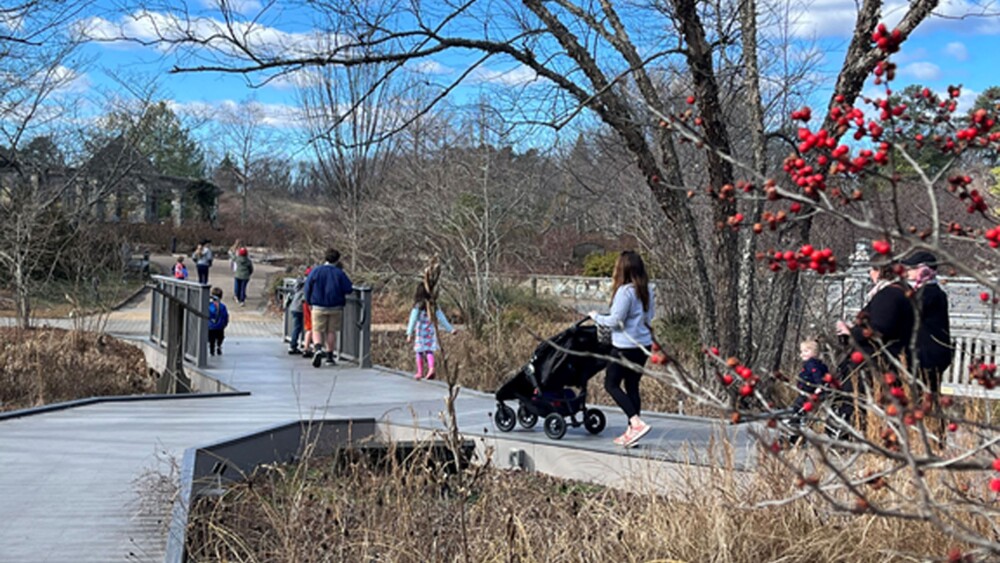 Guests wander Lewis Ginter Botanical Gardens in January
