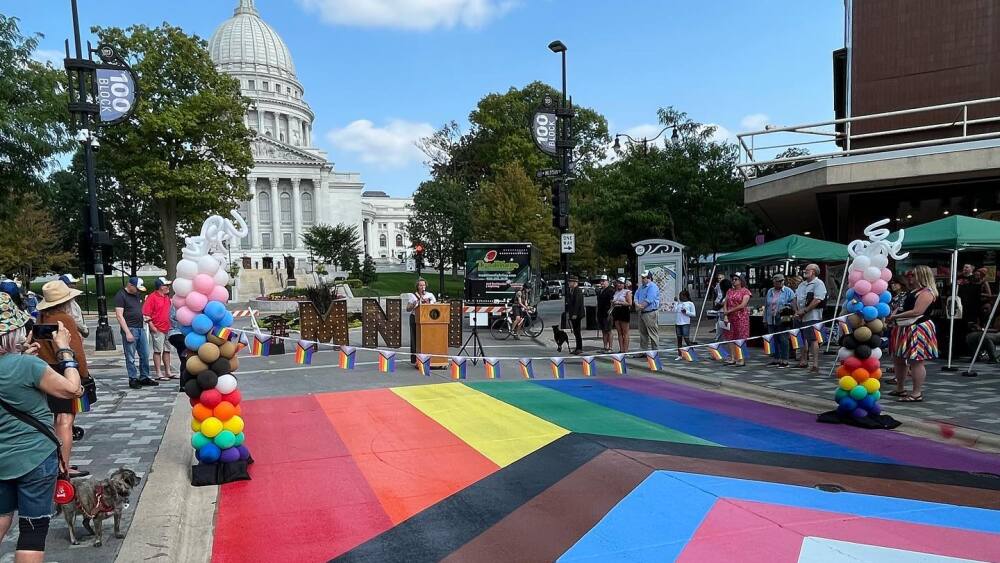 pride crosswalk on State Street