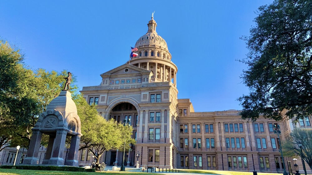 The front of the Texas Capitol, from the grounds