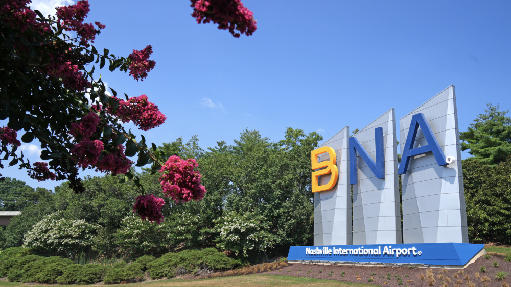 The new sign, which says "BNA: Nashville International Airport," is located at the entrance of the airport.