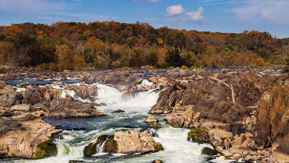 Great Falls Park with fall foliage.