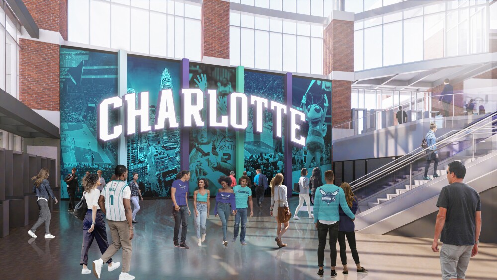 An artist's rendering of the concourse of the newly-renovated Spectrum Center.