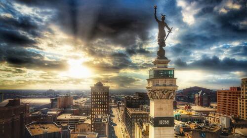 A view of Monument Circle from the air