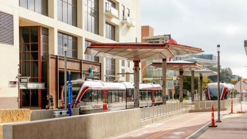 A CapMetro station downtown