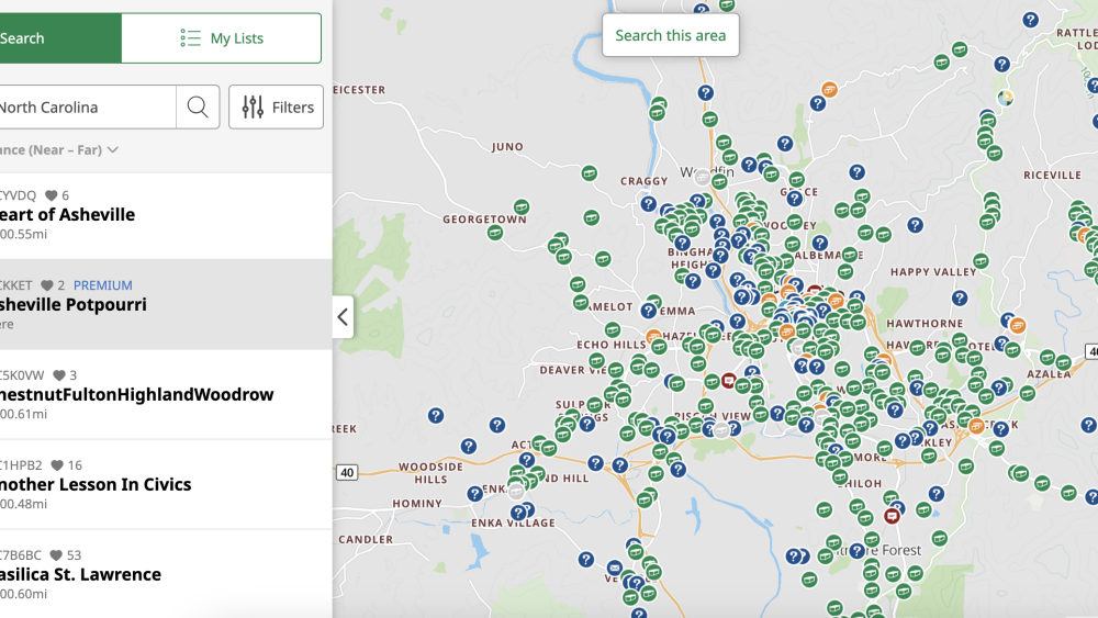 Asheville's Geocaching map