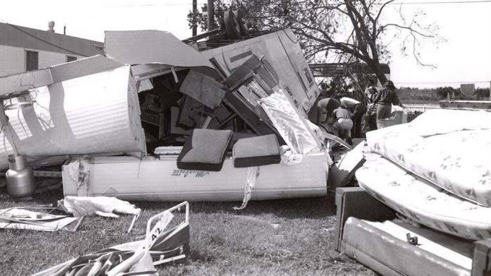 damaged buildings and boats at parris island after hurricane gracie