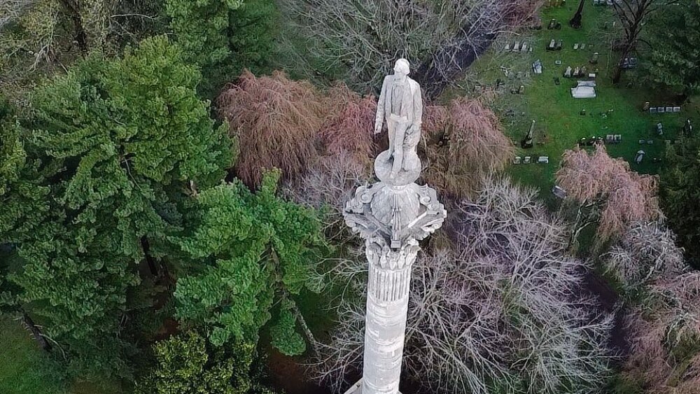 An aerial view of Henry Clay's monument at the Lexington Cemetery