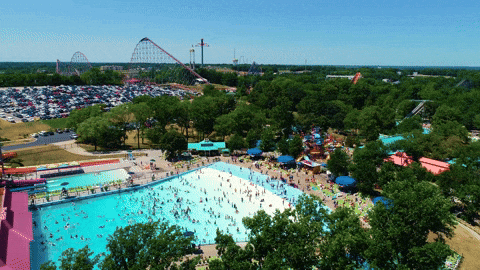 Drone video of the big pool at Oceans of Fun in Kansas City.