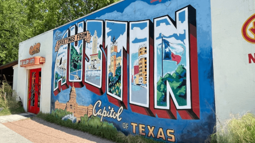 The Greetings from Austin mural