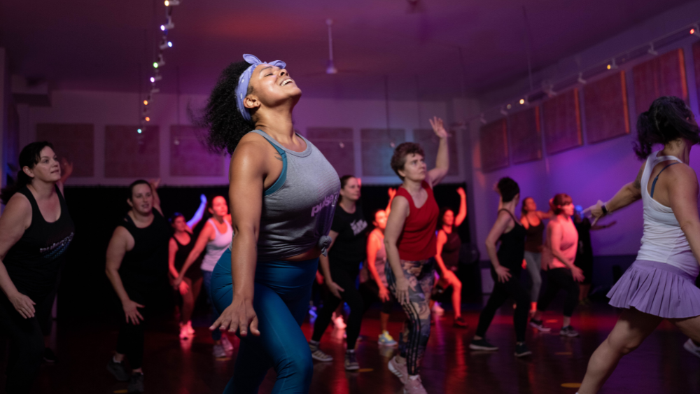 People are dancing at Pulse PDX, a dancing fitness studio in Portland.