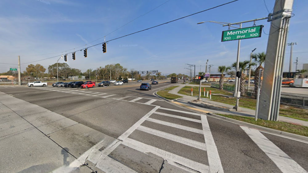 A screenshot of the intersection of Memorial Boulevard and North Florida Avenue.