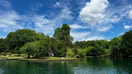 Freedom Park in Charlotte with a lake and trees.