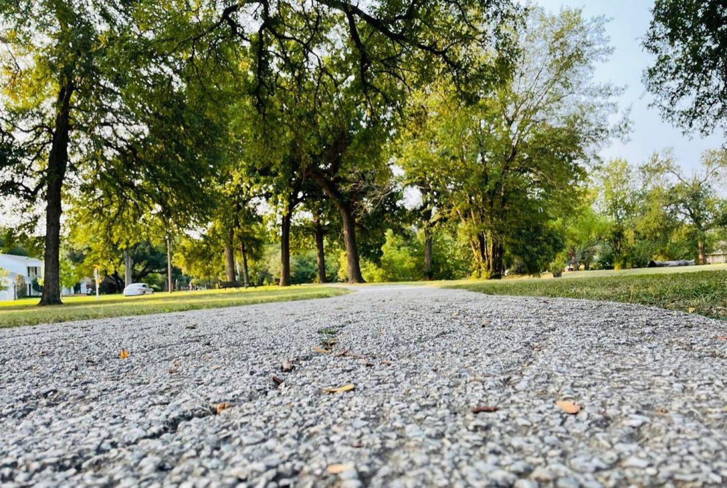 View of the pavement in Overton Park in Fort Worth, TX.