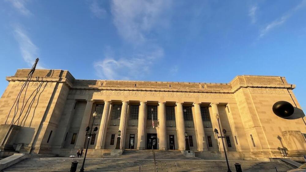 The Central Library against a bright blue sky