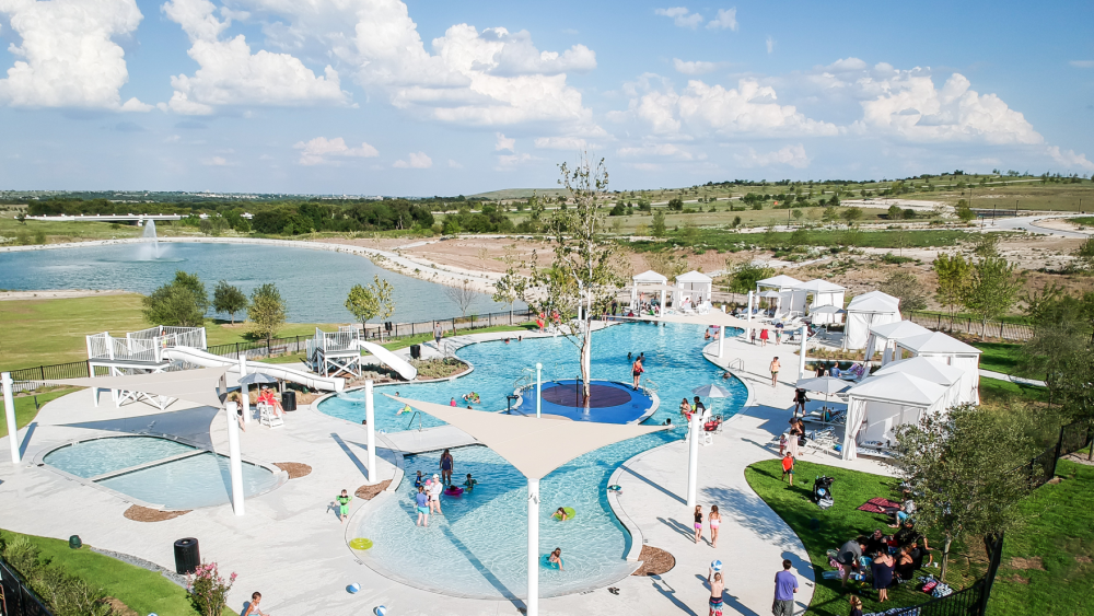 drone-captured photography of a resort-style pool