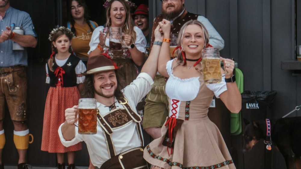 People dressed in German attire for Oktoberfest