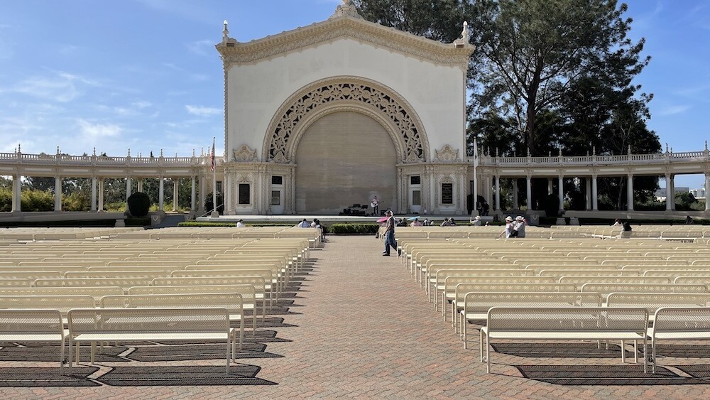 Spreckels organ pavilion with an organ player on the stage