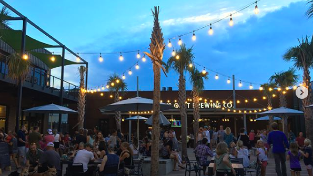 The courtyard outside Workshop + Edmund’s Oast Brewing Co. 