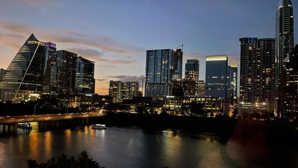 The Austin skyline, as seen at nighttime