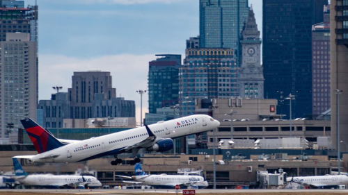 Delta airplane departing from Boston Logan Airport