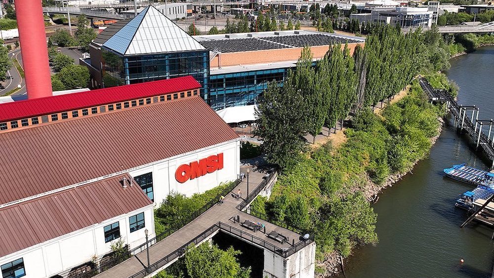 Oregon Museum of Science and Industry sits on the side of the Willamette River.