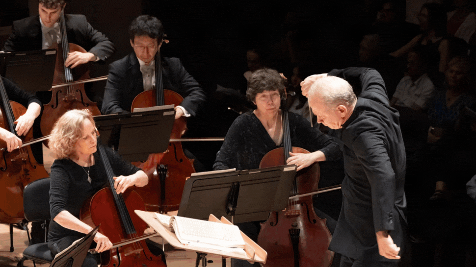 Three images of Music Director Carlos Miguel Prieto in action with musicians playing around him.