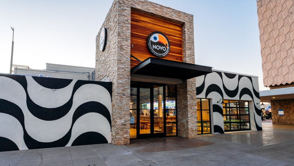 The exterior of the Novo Brazil Brewing restaurant in Mission Valley.