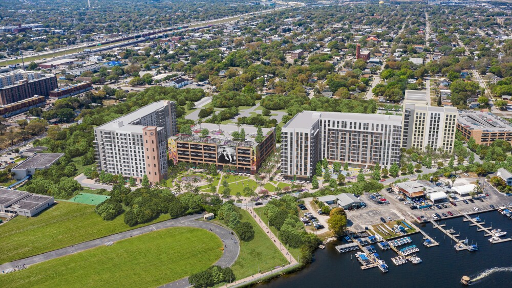 Rendering showing the Rome Yards development sitting along the river.