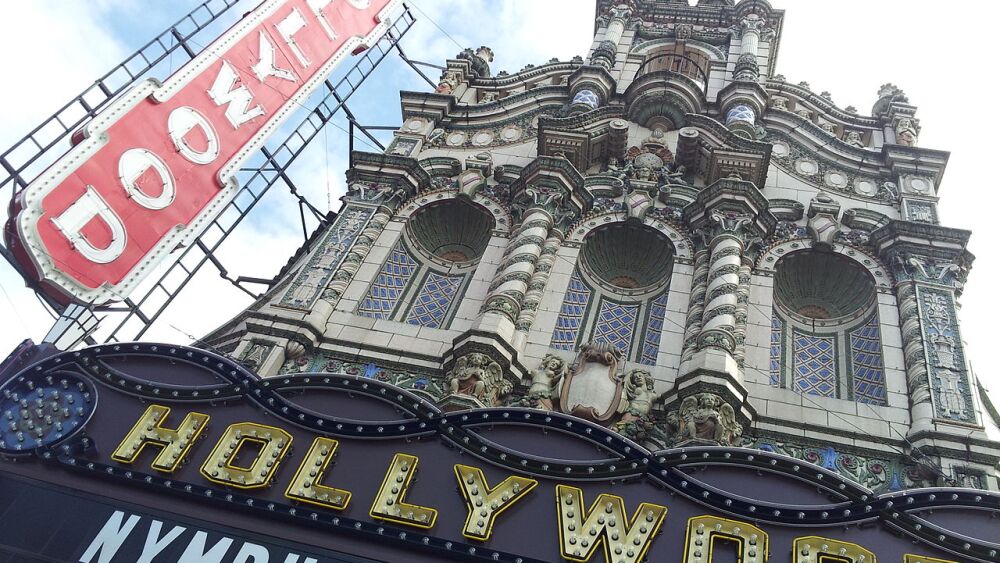 The ornate facade of Portland's Hollywood Theatre.