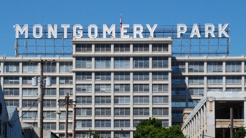 The facade of Montgomery Park building in Northwest Portland.