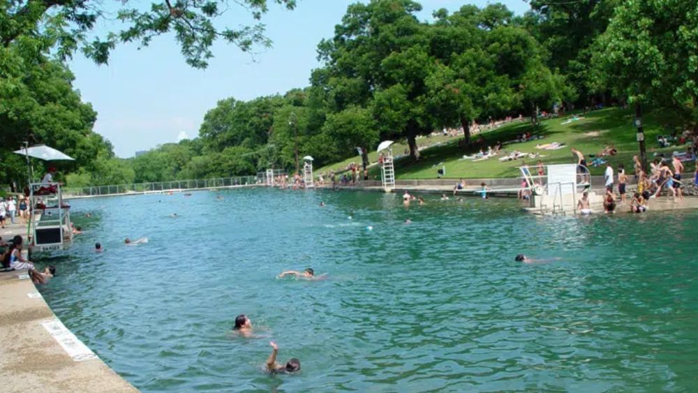 Swimmers enjoying the pool at Barton Springs Park in Austin, Texas.