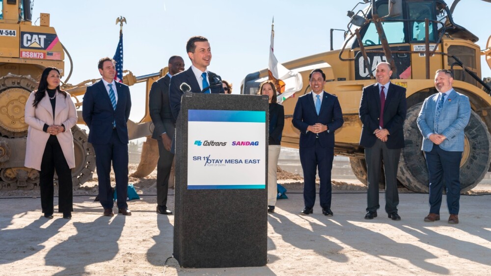 US Department of Transportation Secretary Pete Buttigieg visits the Otay Mesa East Port of Entry site in San Diego in November 2022.