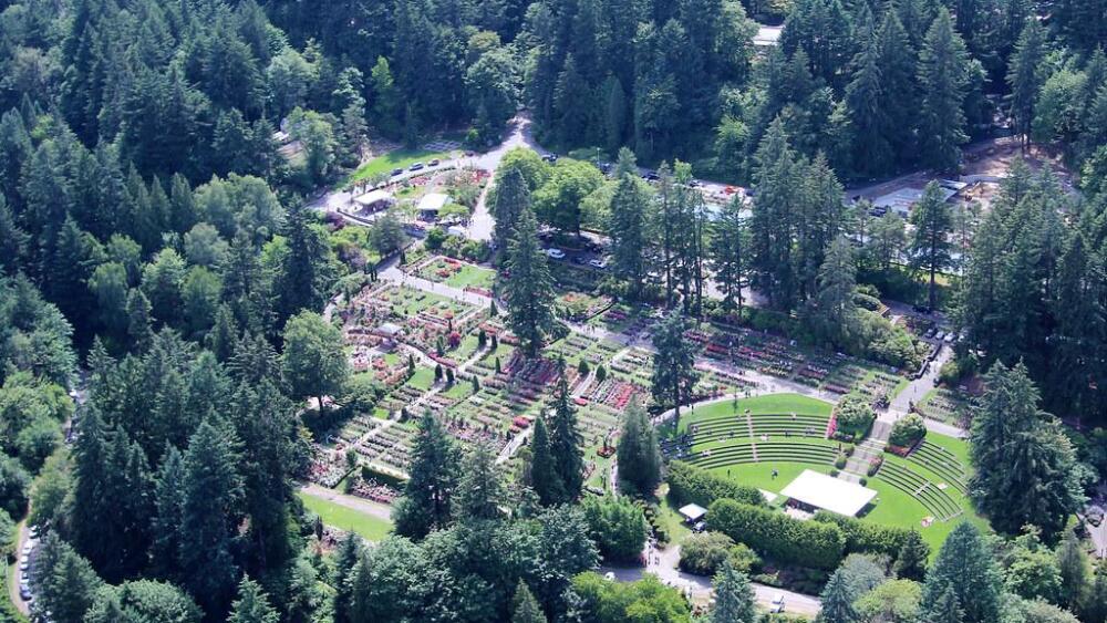 An aerial view of the International Rose Test Garden.