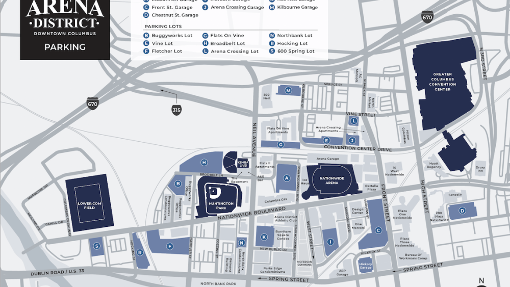 Arena District Parking Map | Photo via Arena District Downtown Columbus
