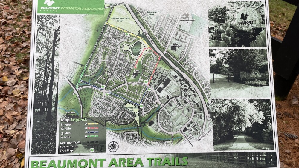 A map of walking trails for a neighborhood.