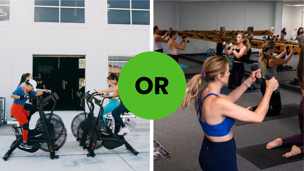 Two images showing women working out.