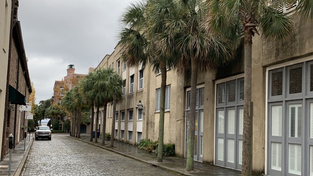 This photo shows a rainy day in the French Quater.