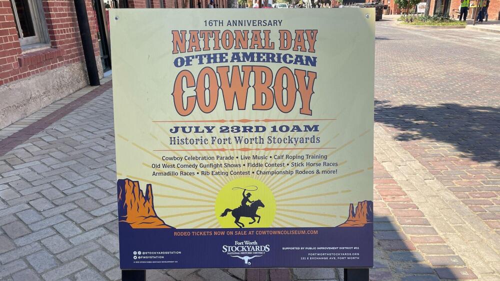Photo of a sign for the Stockyards Station celebrations.