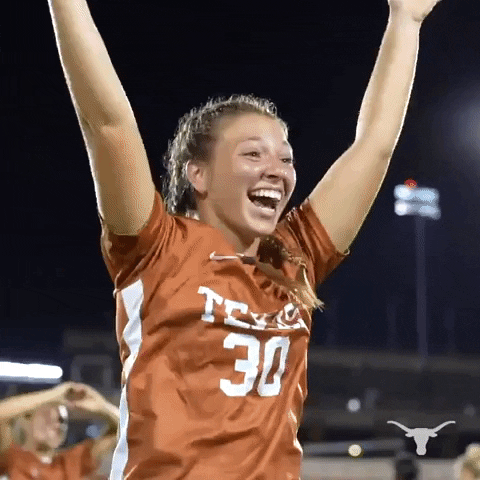 A gif of a Texas soccer player cheering