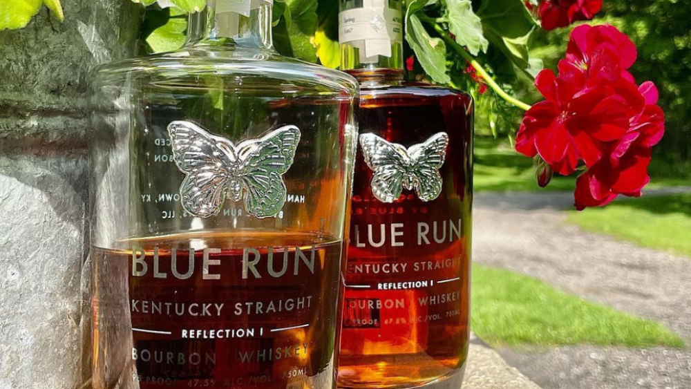 A bottle of Blue Run bourbon.